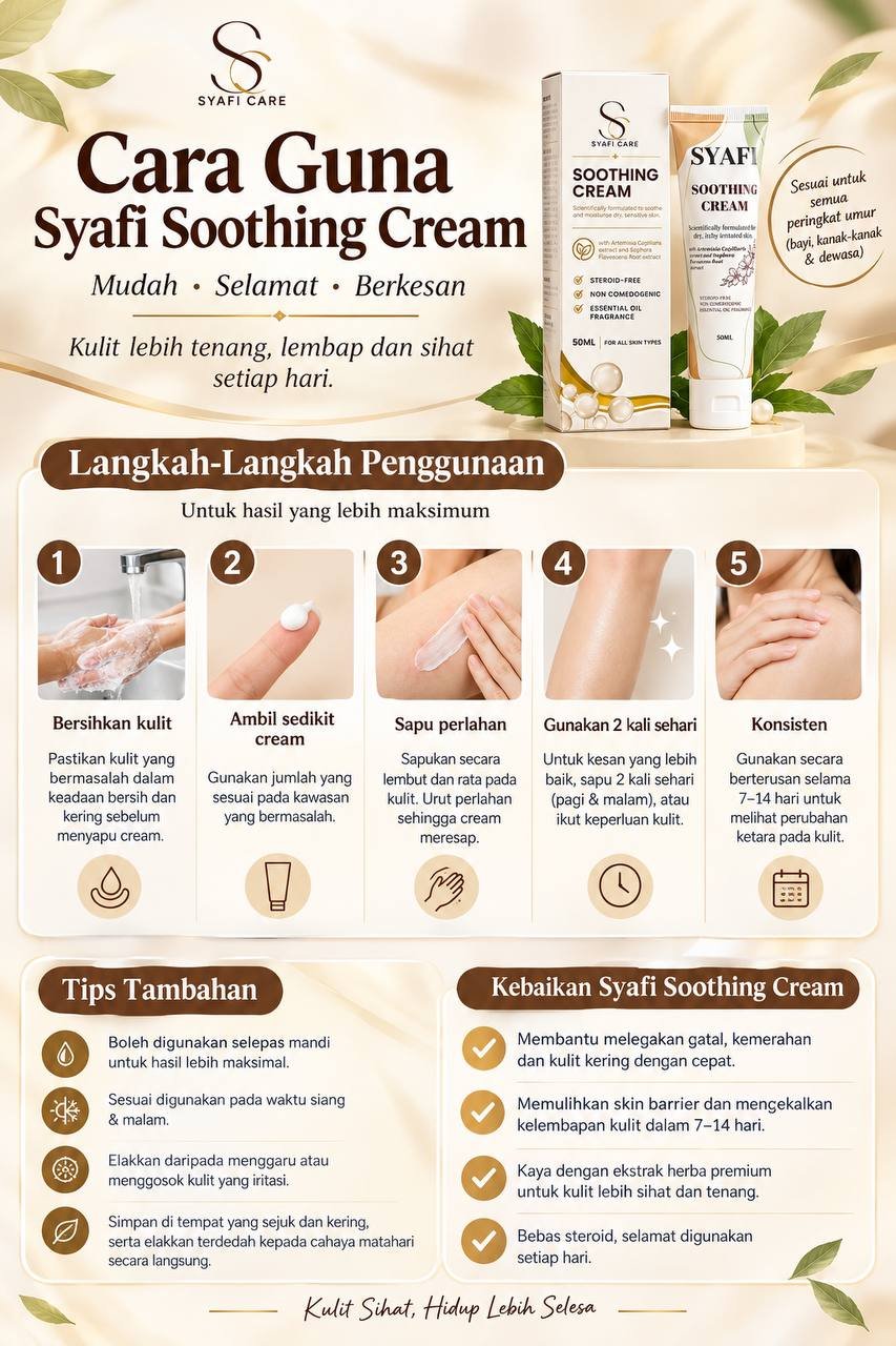 Syafi Soothing Cream dengan pembungkusan rasmi